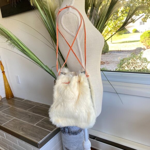 Handmade Genuine Rabbit Fur Drawstring Bucket Bag - Picture 11 of 14